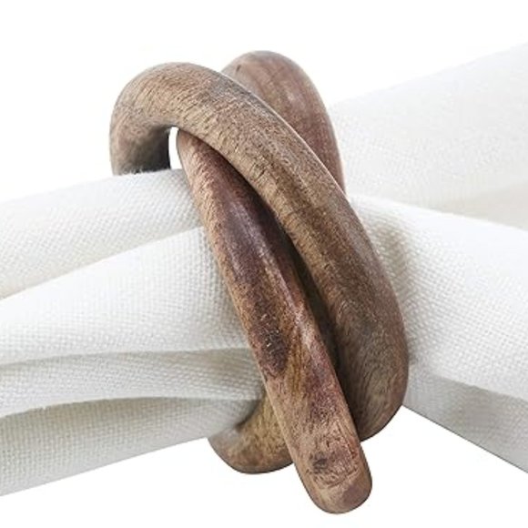Wood Interlocked 3 Ring Napkin Ring Holder - Set of 3 - Picture 2 of 7